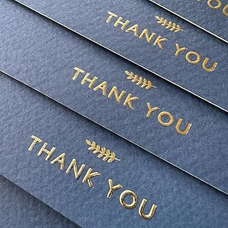 (36 Pack) RUN2PRINT Thank You Cards With Envelopes & Foil Stickers - Elegant Navy Blue Emboss Gold Foil Pressed - Folded Notes Wedding, Bridal, Baby Shower, Business and Formal All Occasion Cards