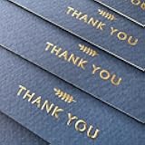 (36 Pack) RUN2PRINT Thank You Cards With Envelopes & Foil Stickers - Elegant Navy Blue Emboss Gold Foil Pressed - Folded Notes Wedding, Bridal, Baby Shower, Business and Formal All Occasion Cards