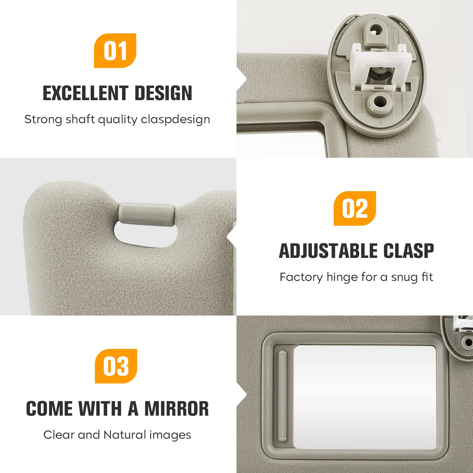 Left Driver side Sun Visor for Toyota Venza 2009 2010 2011 2012 2013 2014 2015 2016, Replace for 74320-0T021-A1, Beige Left side Sun Visor with Light