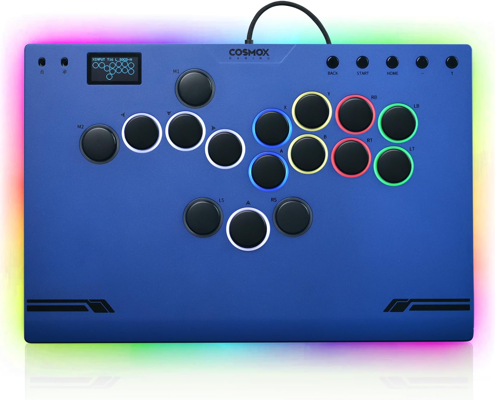 Sehawei Haute42 M ultra Gen2 Blue Arcade Stick,Aluminum All-Button Controller with Cable Security Clasp &Button LED Rings,Arcade Fighting Stick for PC/Ps3/Ps4/Switch/Steam-Supports Hot Swap & SOCD