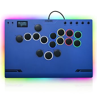 عصا تحكم Sehawei Haute42 M ultra Gen2 Blue Arcade،وحدة تحكم من الألومنيوم بجميع الأزرار مع مشبك أمان للكابل وحلقات LED للأزرار،عصا قتال Arcade للكمبيوتر الشخصي/Ps3/Ps4/Switch/Steam - تدعم التبديل السريع وSOCD