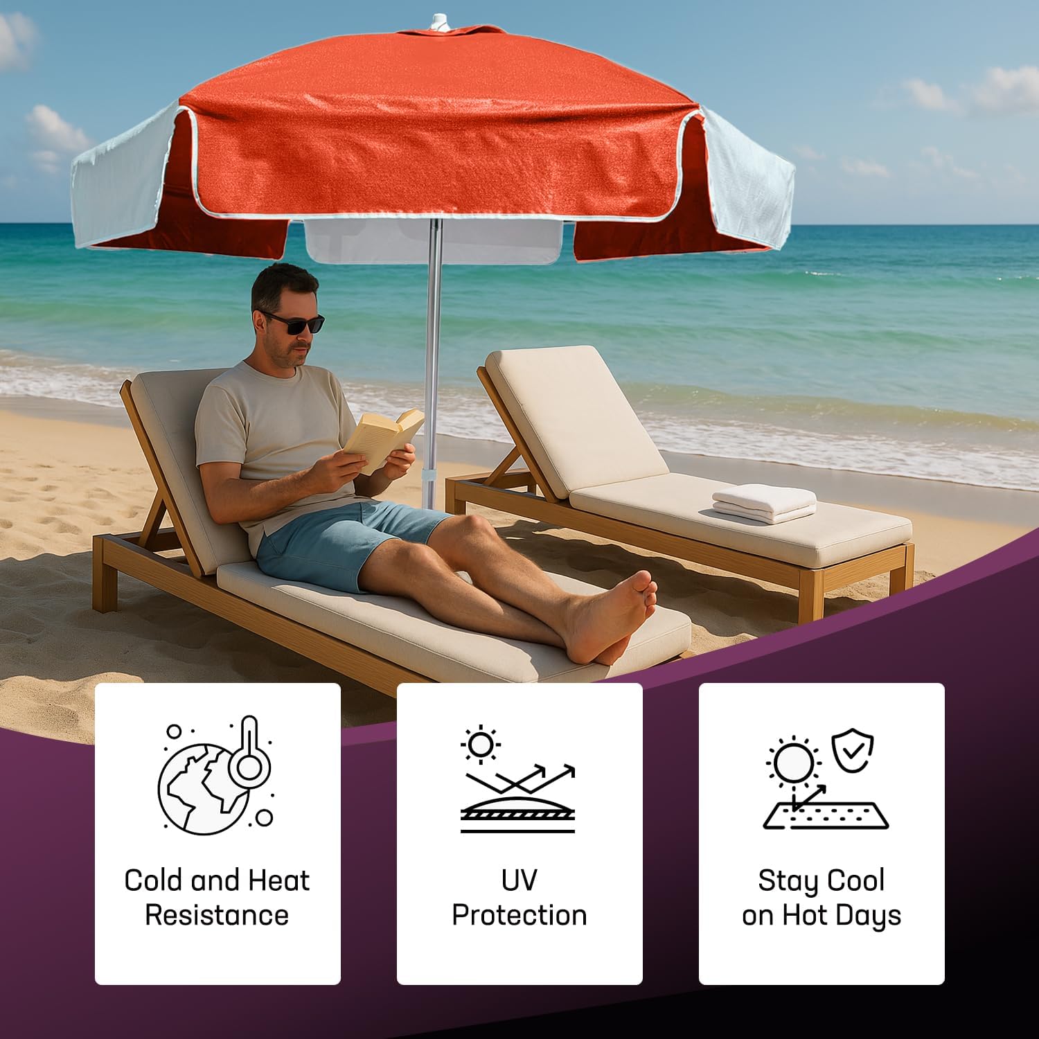 Kemp USA Multipurpose Umbrella - 7.5ft Outdoor Umbrella with 1 3/8” Diameter Aluminum Pole - with Push Button Tilting Device