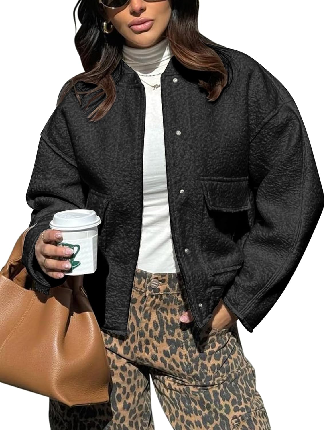 Yousify Women 2024 Fall Winter Fleece Jacket Long Sleeve Casual Button Fuzzy Sherpa Cropped Coats Outerwear with Pockets