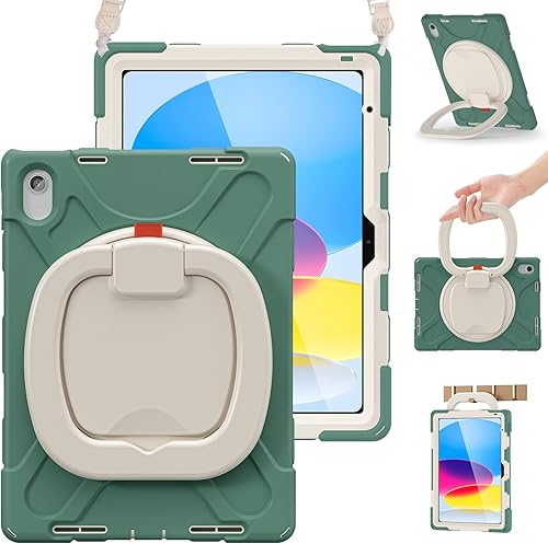 Miniatura 8 de BRAECN Linda funda de silicona para iPad de 10.9 pulgadas 2022 A2696 A2757 A2777 con soporte para lápices, correa para el hombro, agarre con asa,