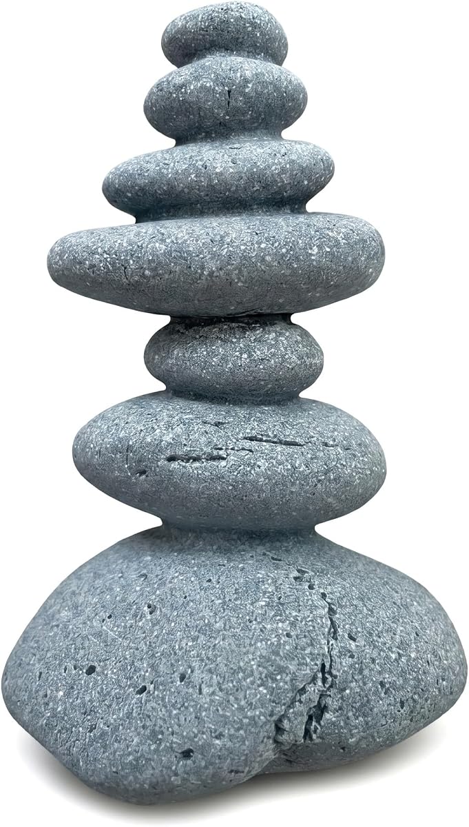 Estatua de mojón Zen apilada de 7 piedras, decoración de roca equilibrada hecha a mano para acuario, pecera, jardín y micropaisaje, adorno Zen japonés de 3,7 pulgadas, piedra arenisca natural