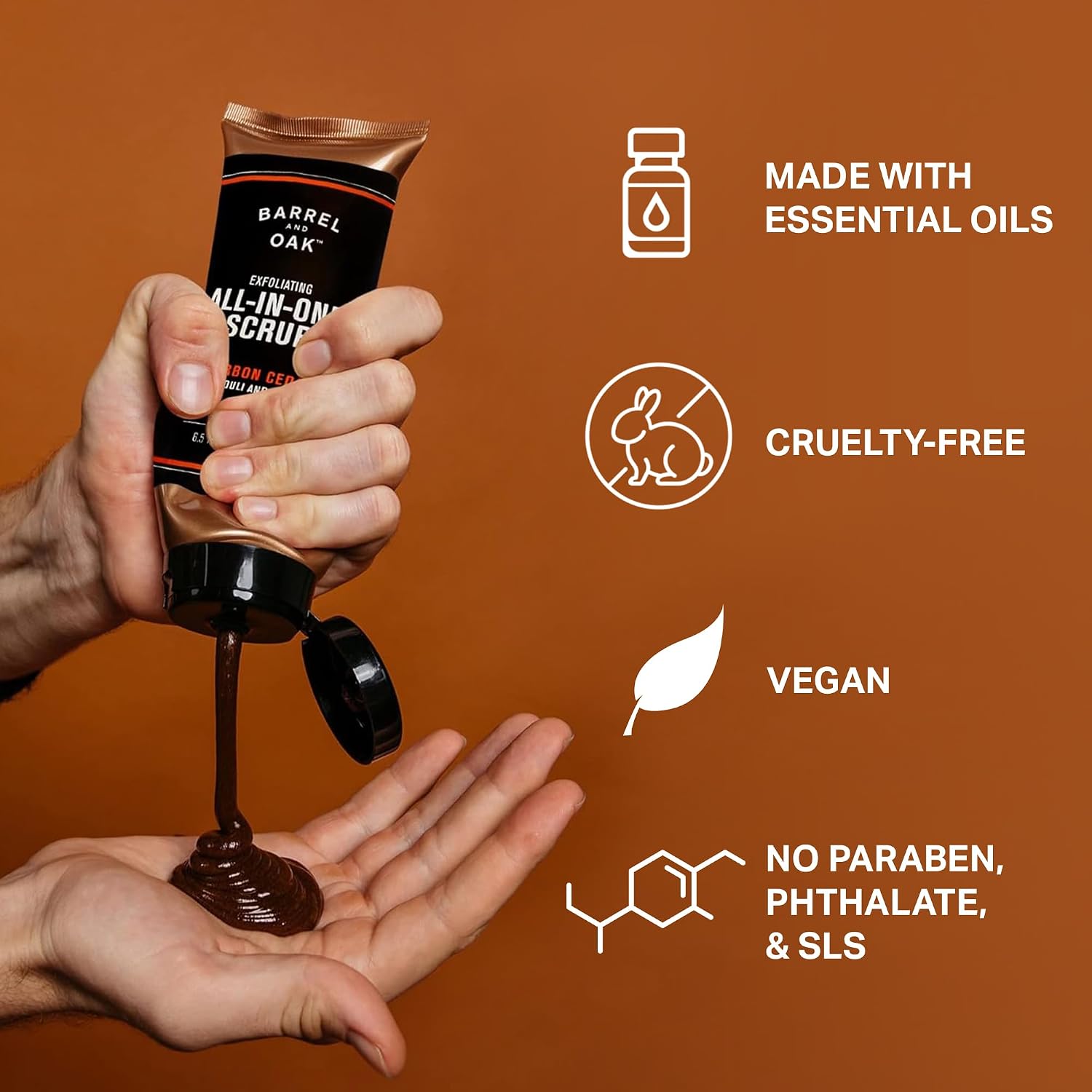Barrel and Oak Exfoliating All-In-One Face & Body Scrub for Men, Exfoliating Body Scrub with Walnut Shell & White Birch, Vegan Beard and Face Exfoliator, Bourbon Cedar, 6.5 fl oz