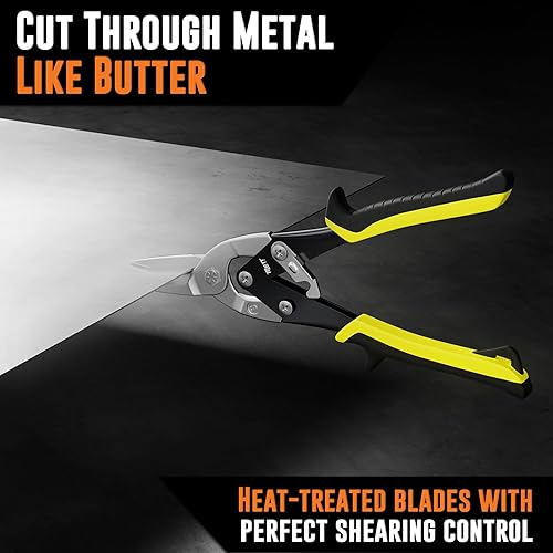 Miniatura 5 de Mutt Tools - Tijeras de corte de metal resistentes de 10 pulgadas, tijeras profesionales para chapa, acero inoxidable y aluminio, tijeras HVAC