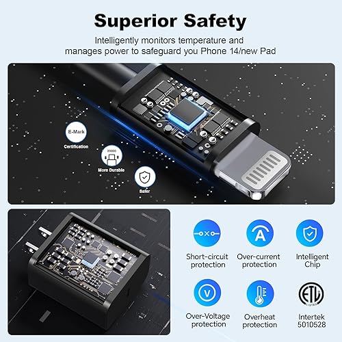 Miniatura 3 de Compatible con cargador rápido iPhone 14, paquete de 3 bloques de cargador USB C PD de 20 W, cable USB C a Liightning de 6 pies compatible con