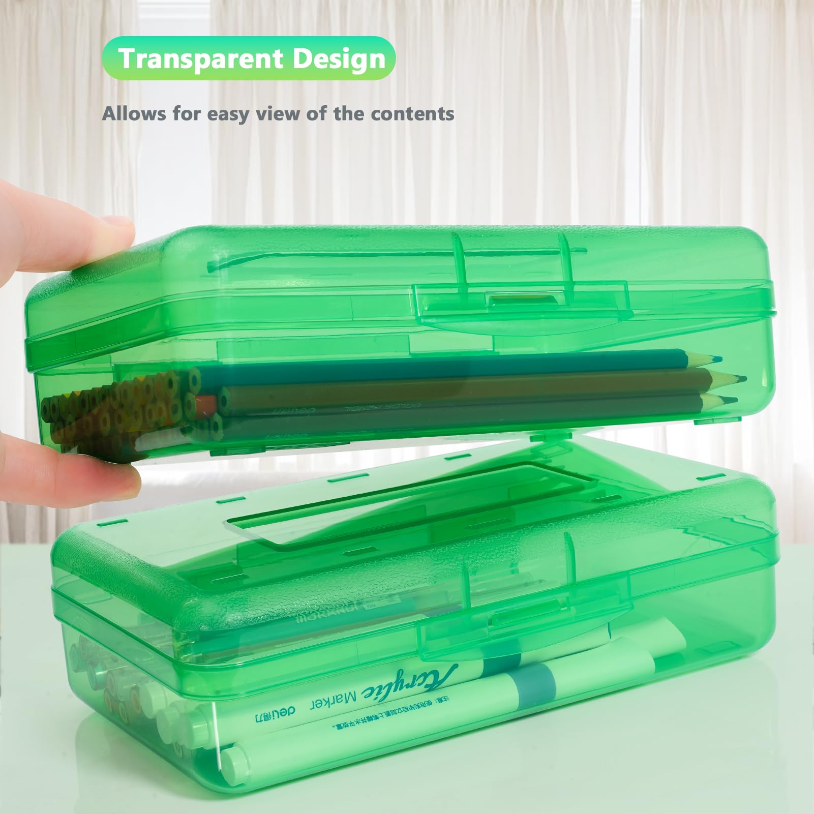 Estuche de lápices de colores de gran capacidad, caja de lápices, cajas de plástico para niños, adultos, niñas, niños, caja de almacenamiento dura con tapa hermética para suministros de