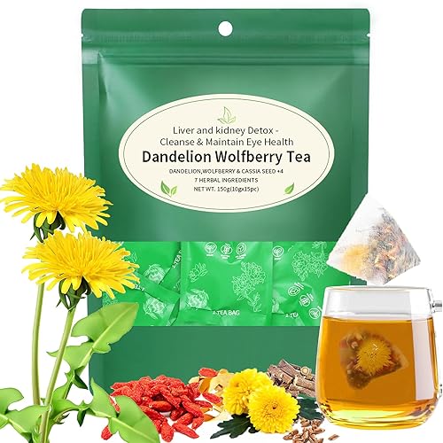 Té Wolfberry de diente de león, 15 bolsas, siete ingredientes herbales naturales, bolsa de té de hierbas para riñones y salud hepática, té de diente