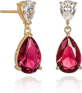 Pendientes Colgantes de Plata de Ley 925 con Piedras en Forma de Pera Blancas o de Colores y Piedras de Circonita Blanca, Pendientes Mujer de Plata de Ley