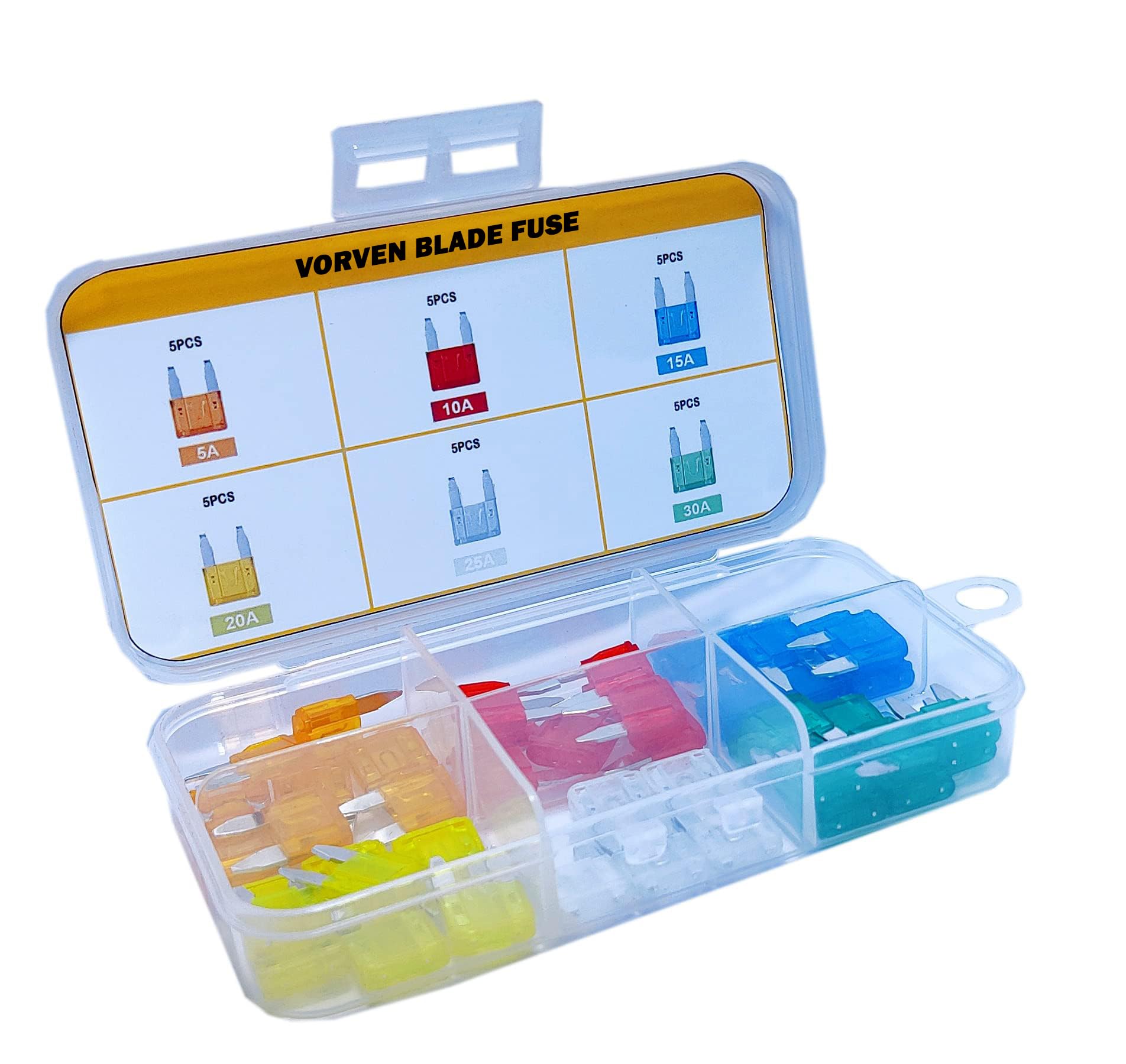 Automotive Mini Blade Fuse Set Kit for Car, Bike & Truck, Boat 5, 10, 15, 20, 25, 30 Amp (30Pcs / Each 5)