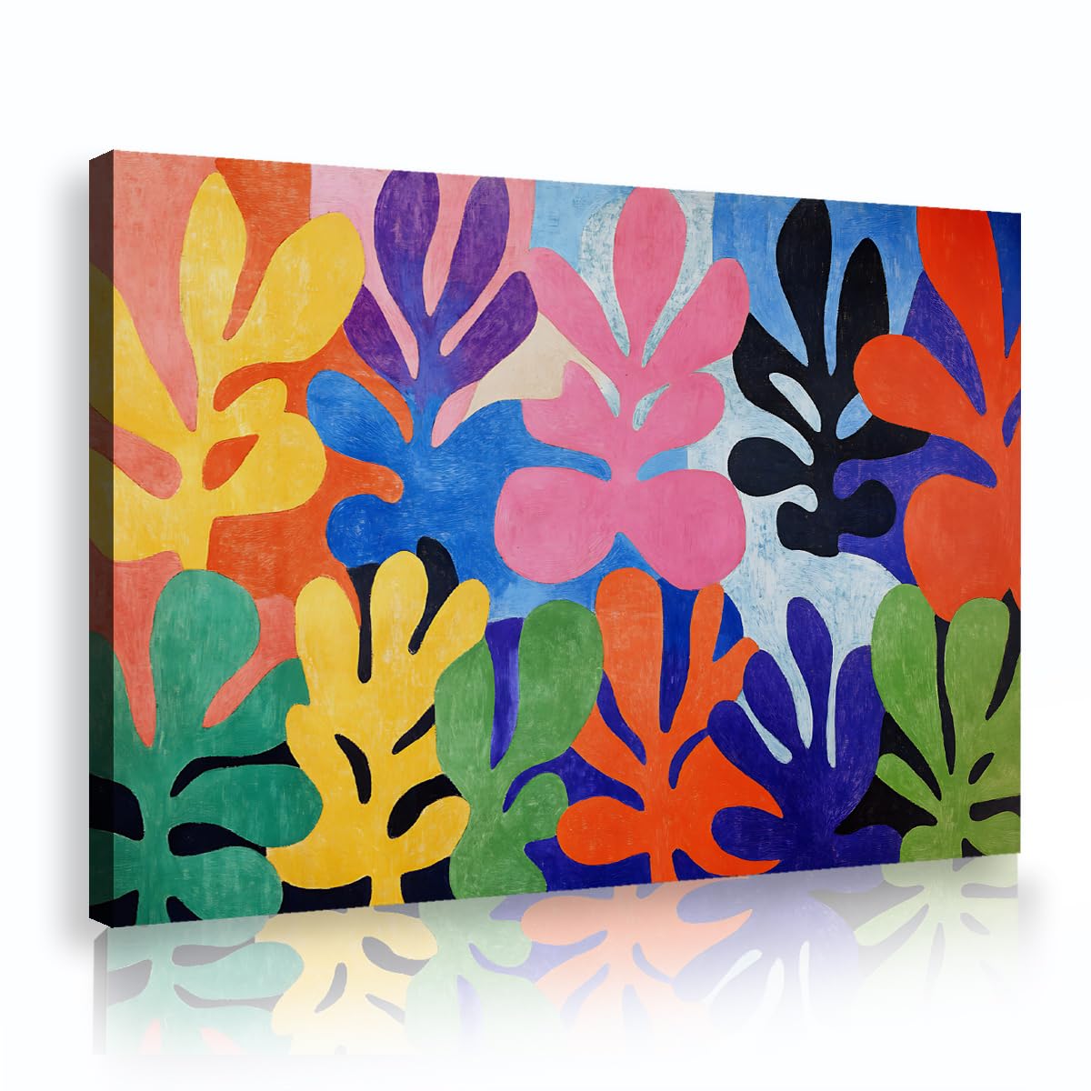 Via Vela Vibrant Matisse Leaves Framed Canvas Pictures Hallway Cutouts Botanical Foliage Painting Colorful Posters Wall Art for Office Decor Ready to Hang 70x110cm