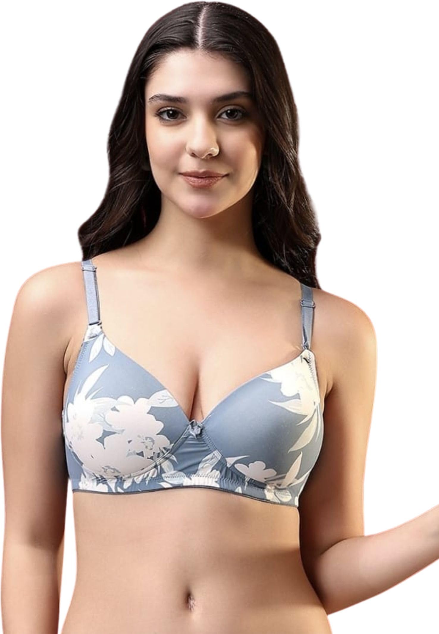 raha s.g Women's Lightly Padded Floral Print Bra with Soft Comfortable Fabric and Adjustable Straps Non-Wired Everyday Wear Bra with Full Coverage Support Lingerie for Women-picture-12