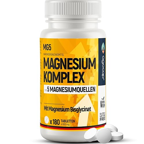 Magnesium Komplex, 180 Tabletten - 400 mg elementares, Magnesium Bisglycinat - PREMIUM. 5 hochwertige Formen: Magnesiumcitrat, Malat & Oxid - Optimale Bioverfügbarkeit