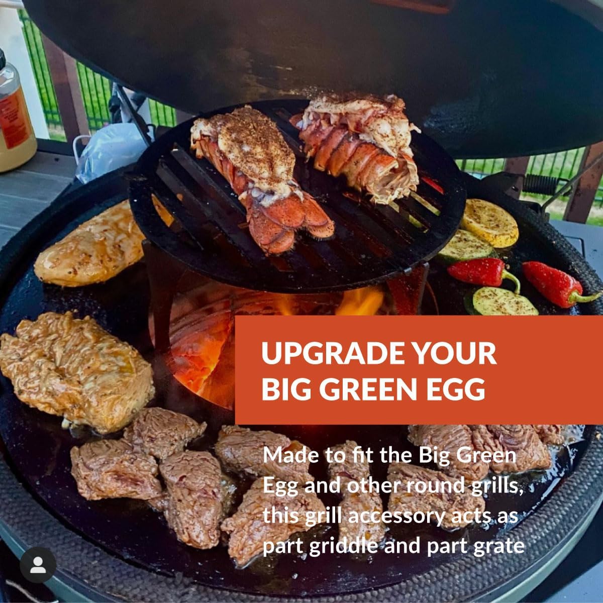 ARTEFLAME Flat Top Griddle for Green Egg | Grill Grate Replacement Insert With Center Grill Grate | Accessory for Gourmet Outdoor Cooking (19 3/4"Ø, Fits Vision -C)