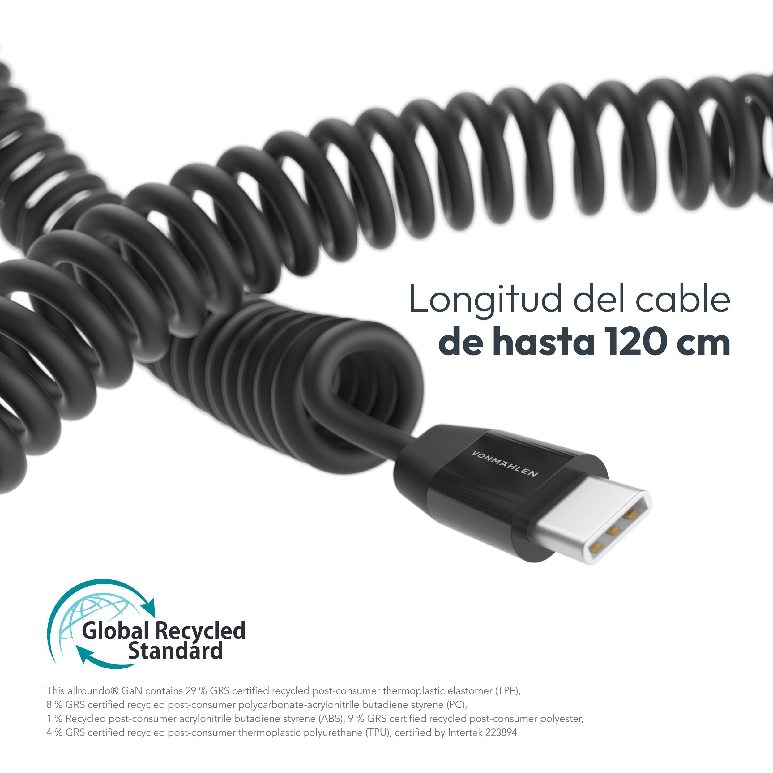 VONMÄHLEN allroundo GaN - Cargador rápido de 30 W con tecnología GaN, compatibilidad USB-C universal, funda de viaje incluida - Negro