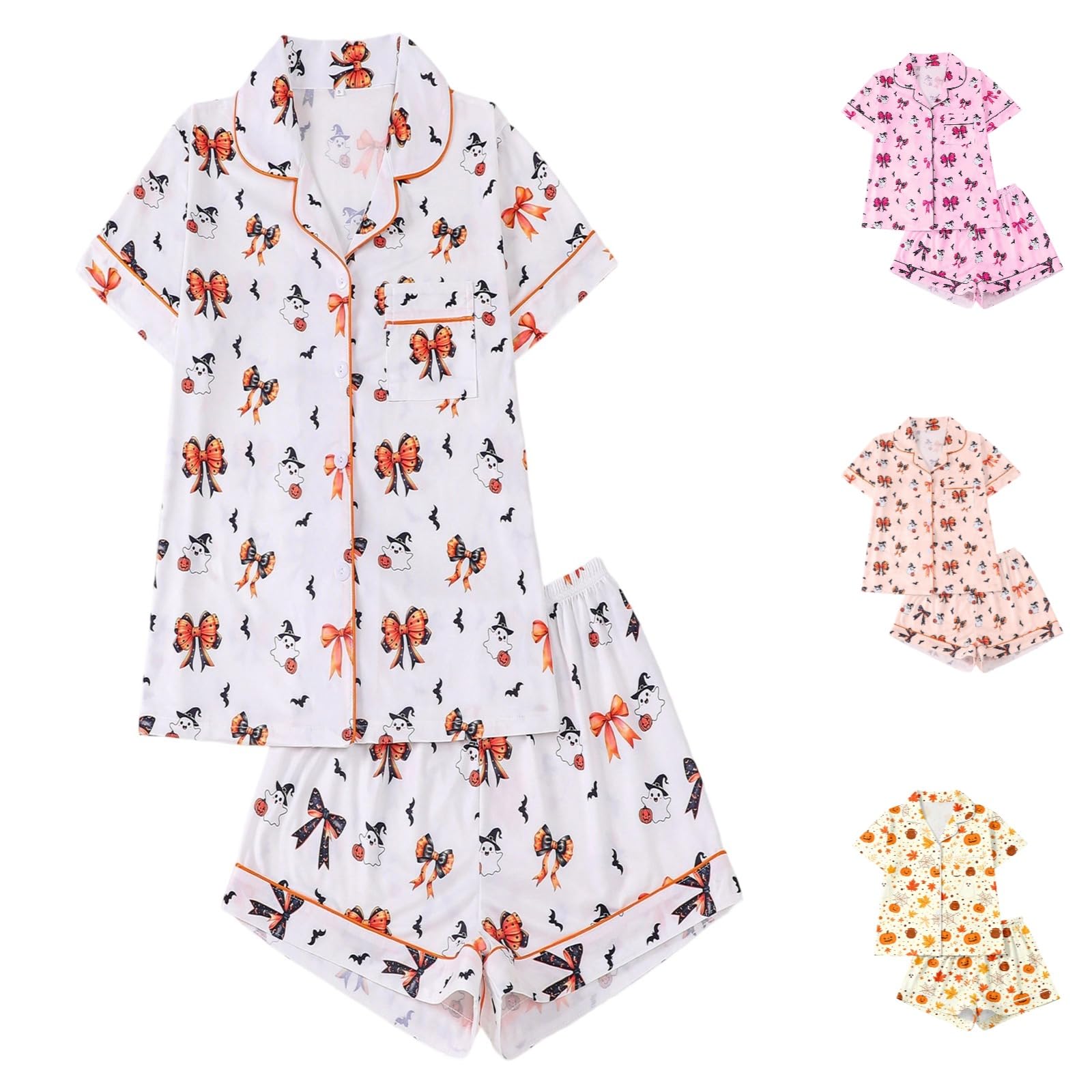 Halloween Pajamas Women Satin Pajama Set Silk Pj 2 Piece Loungewear