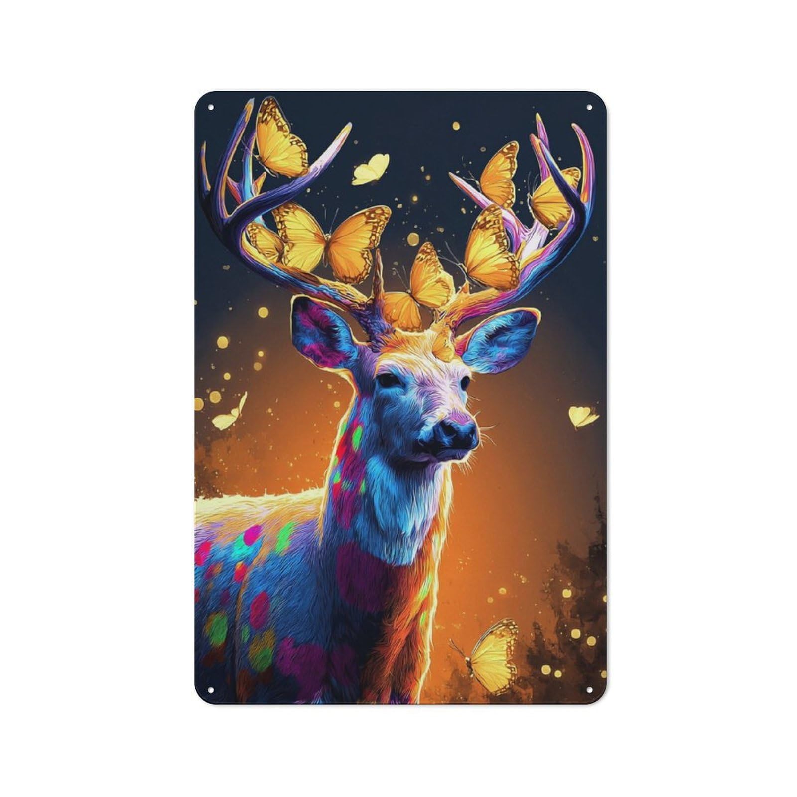Junmoney Colorful Deer With Butterflies -4 Tin Wall Plaque 30X20cm With For Home Office Or Studio, For Home Office Decor Fans