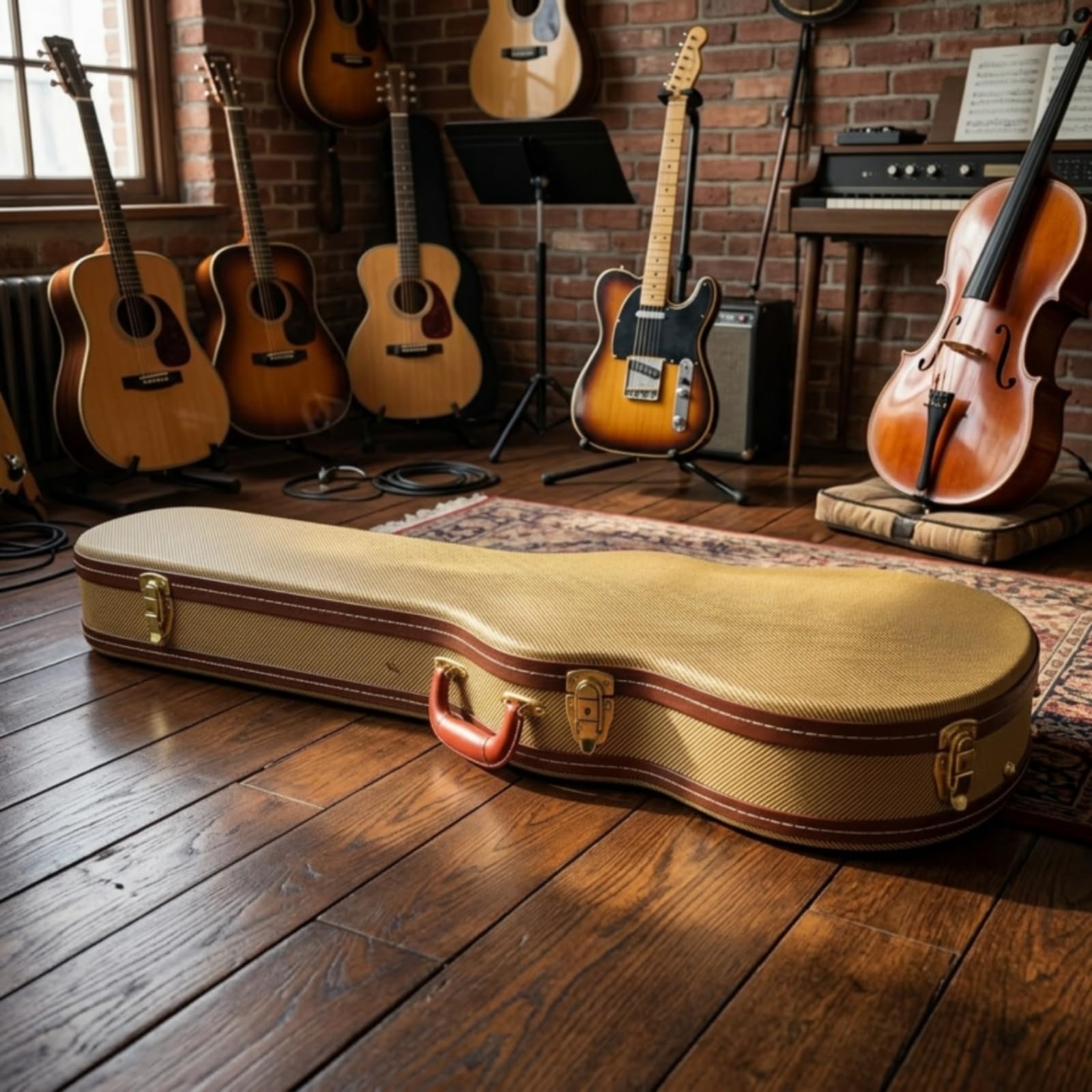 Custodia Sagomata per Chitarra, Custodia Rigida Per Chitarra Elettrica, Giallo, Giallo Con Motivo A Righe