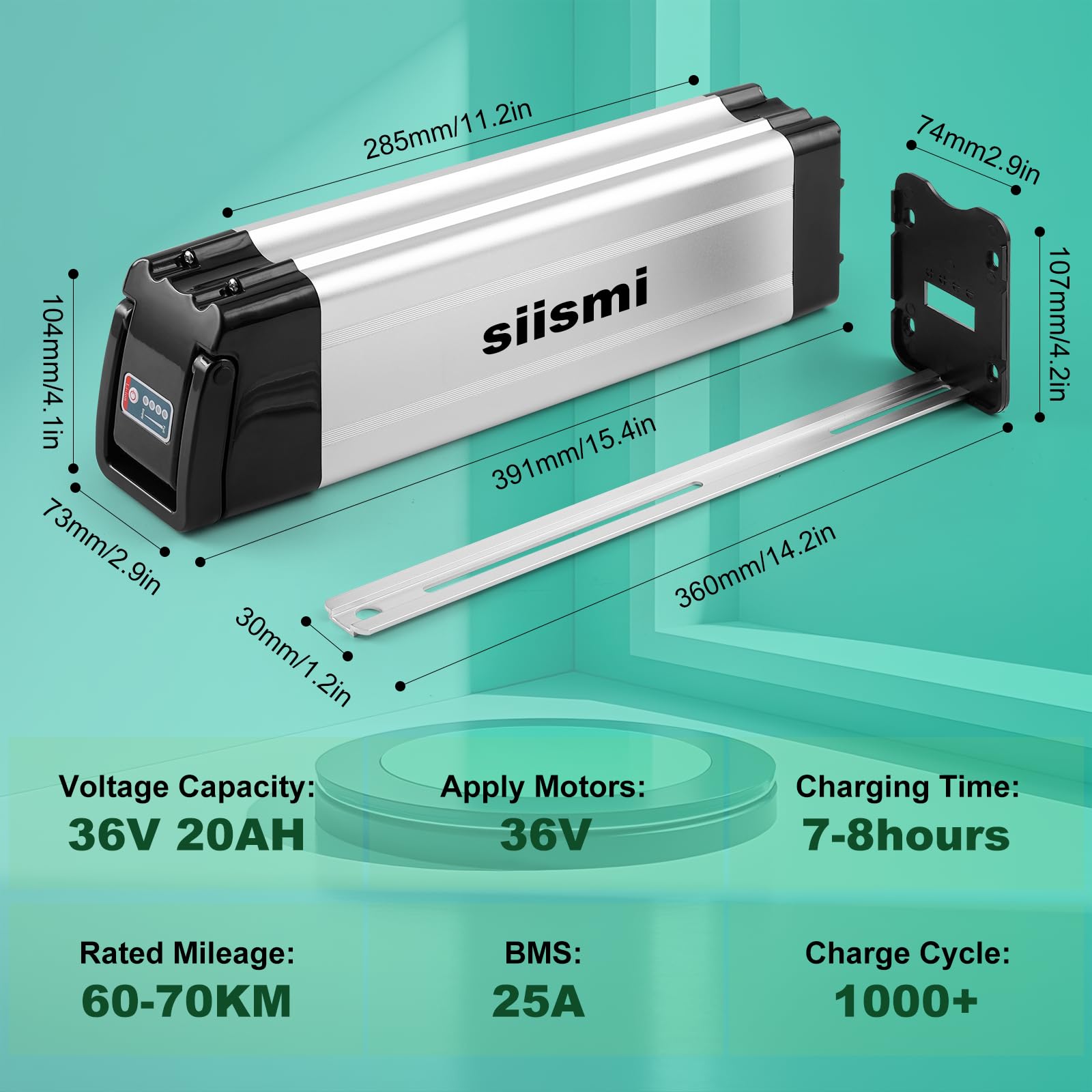 36V 20AH Batería Bicicleta Eléctrica, Silver Fish Batería de Litio Impermeable y Plegable para Bicicleta Eléctrica, con Descarga de 4 Pines, ara 36V Motores