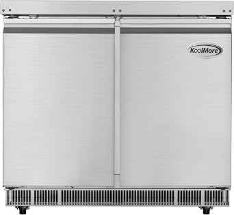 KoolMore 36 in. Commercial Refrigerated Prep Station Cold Table, Stainless-Steel Refrigerator with 6 Pan Storage with Cover and Two Adjustable Shelves, ETL Listed KM-RBT-36C