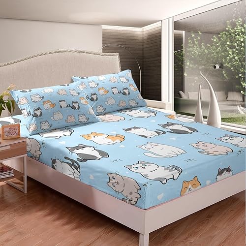 Miniatura 4 de Juego de sábanas para niños con lindo diseño de gato, hojas de cama con huella de pata de gatito kawaii, juego de ropa de cama para niños con diseño