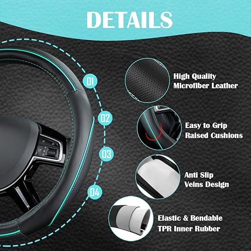 Miniatura 7 de CAR PASS - Juego completo de fundas de cuero con ribetes de color de ajuste universal, de tela para asiento de automóvil, tapetes de cuero con borde