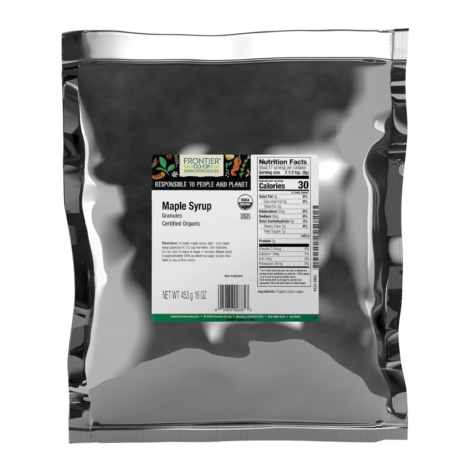 Frontier Co-op Maple Syrup Granules, Certified Organic, Kosher | 1 lb. Bulk Bag