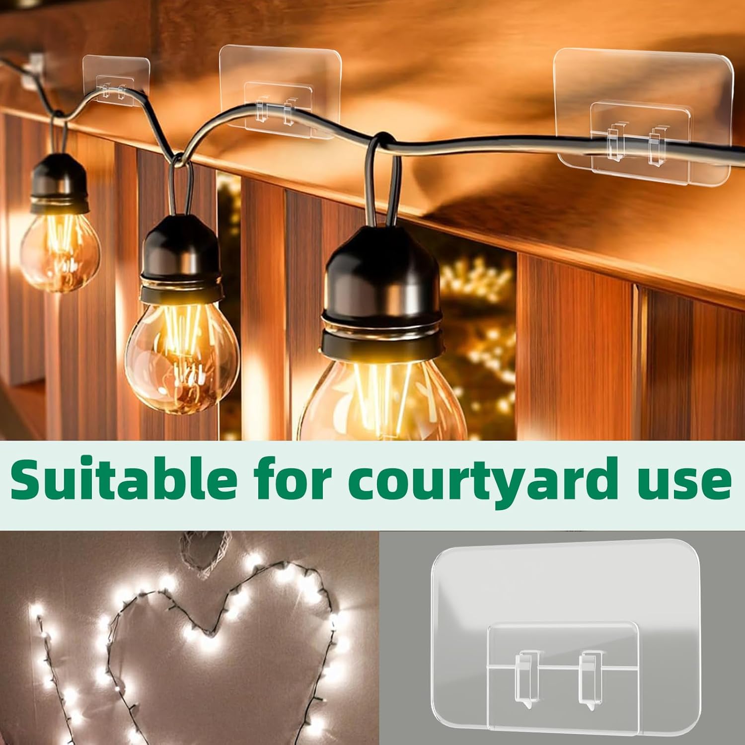 200Pcs Plastic Hooks for Outdoor String Lights Command Cable Clips Hooks Damage-Free Wall Clips for Hanging Light Strings and Cables Ideal for Christmas Decorations and Cable Accents