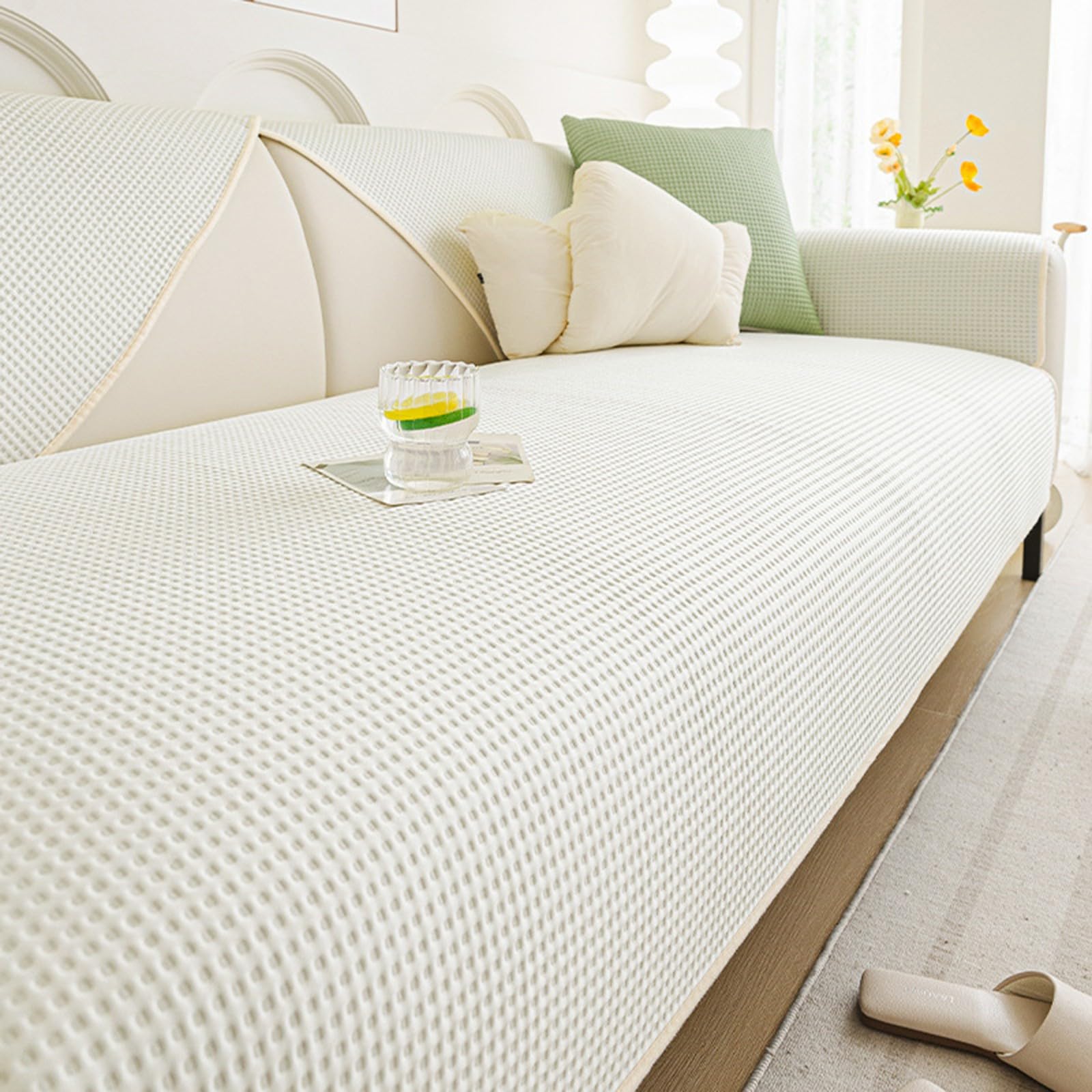 Funda Sofa Universal Cubre Canape Sofa Cover, Funda De Sofá Verano Refrescante Antideslizante, Capa Sofá Con Textura SóLida, Lavable Y Protectora Para 1 2 3 4 Plazas Asientos (White,110x180cm)