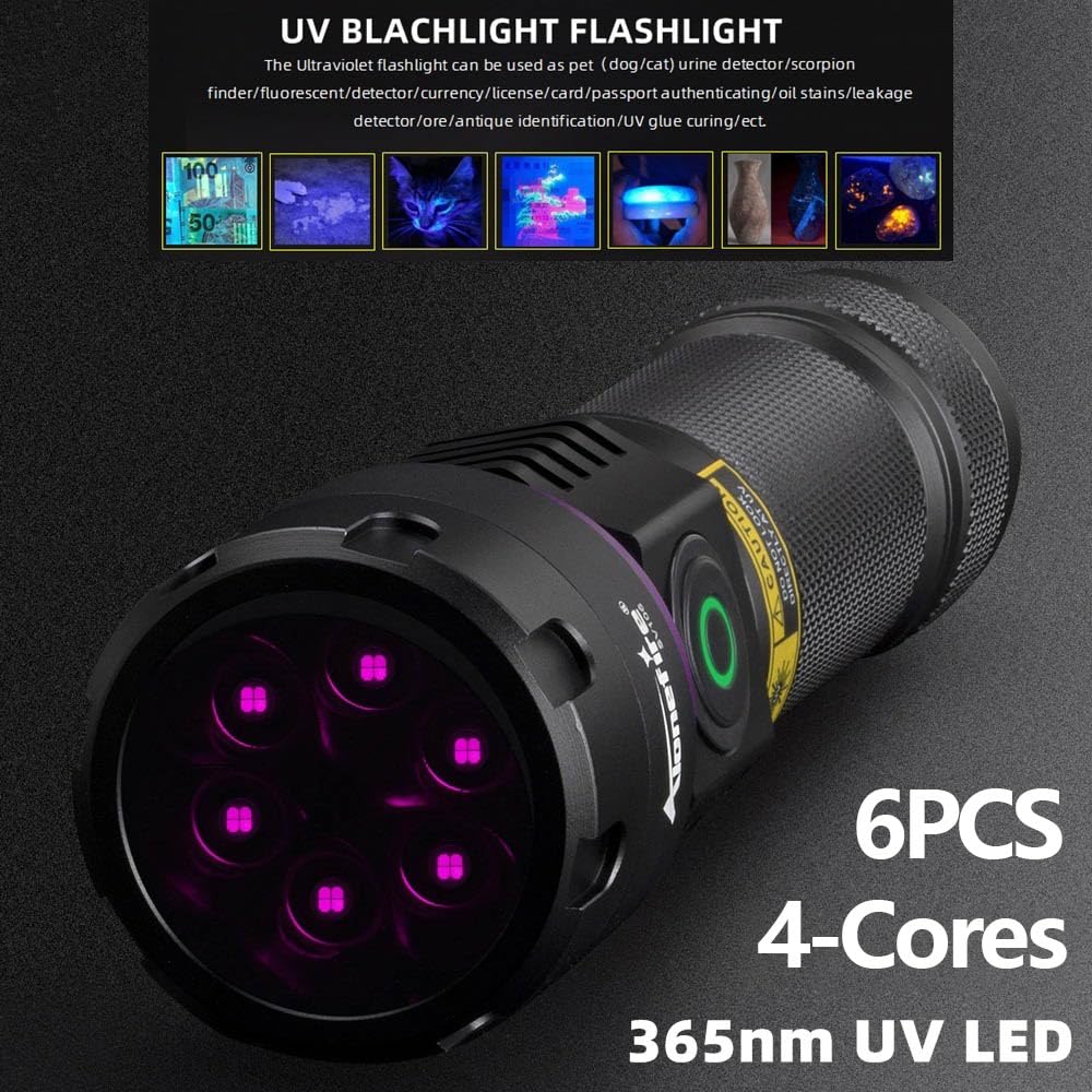 Alonefire SV116 UV-Taschenlampe, 60 W, 365 nm, professionell, wiederaufladbar, USB C, leistungsstark, schwarzes Licht, Urindetektor für Harz, Fischen, Skorpion, Mineralien, Kleber, Bernstein, mit
