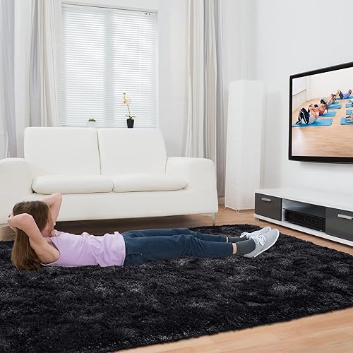 Miniatura 5 de Toneed Alfombra esponjosa para dormitorio, sala de estar, 5 x 8 pies, color morado uva, alfombra lanuda súper suave y moderna, alfombra de felpa