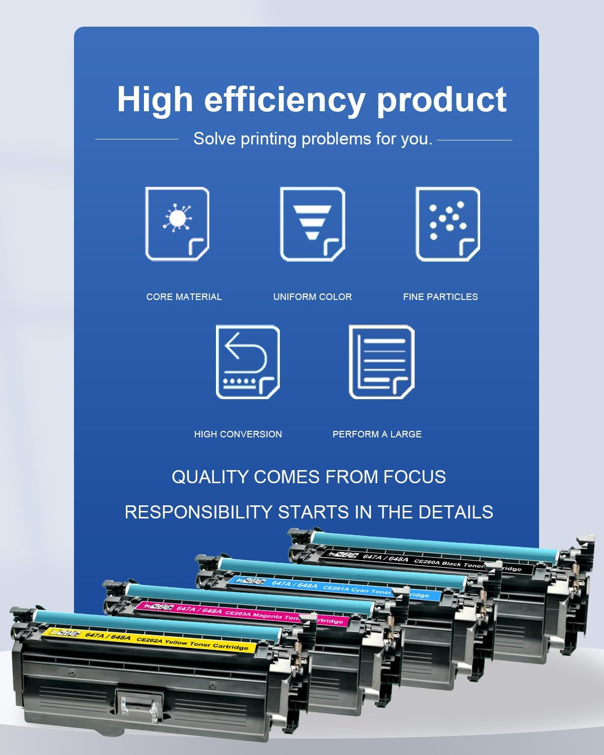 647A 648A High Yield Toner Cartridges 4 Pack(BK/C/M/Y): Compatible CE260A CE261A CE262A CE263A Toner Replacement for HP 647A 648A for Laser Enterprise CM4540 CP4025 CP4525 Printers