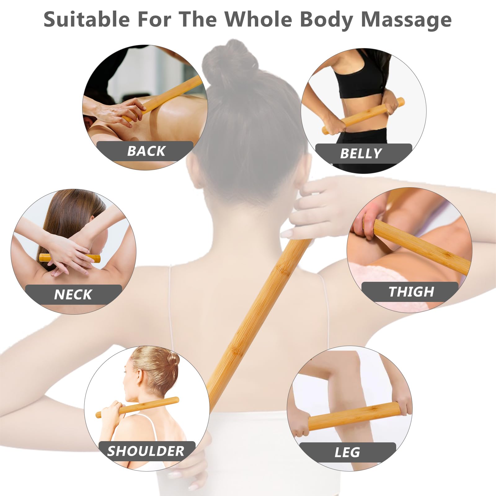 Juegos de piedras de masaje de bambú para dar forma al cuerpo, juegos de palos de masaje de bambú para espalda, palos de masaje Guasha de bambú para relajar los músculos