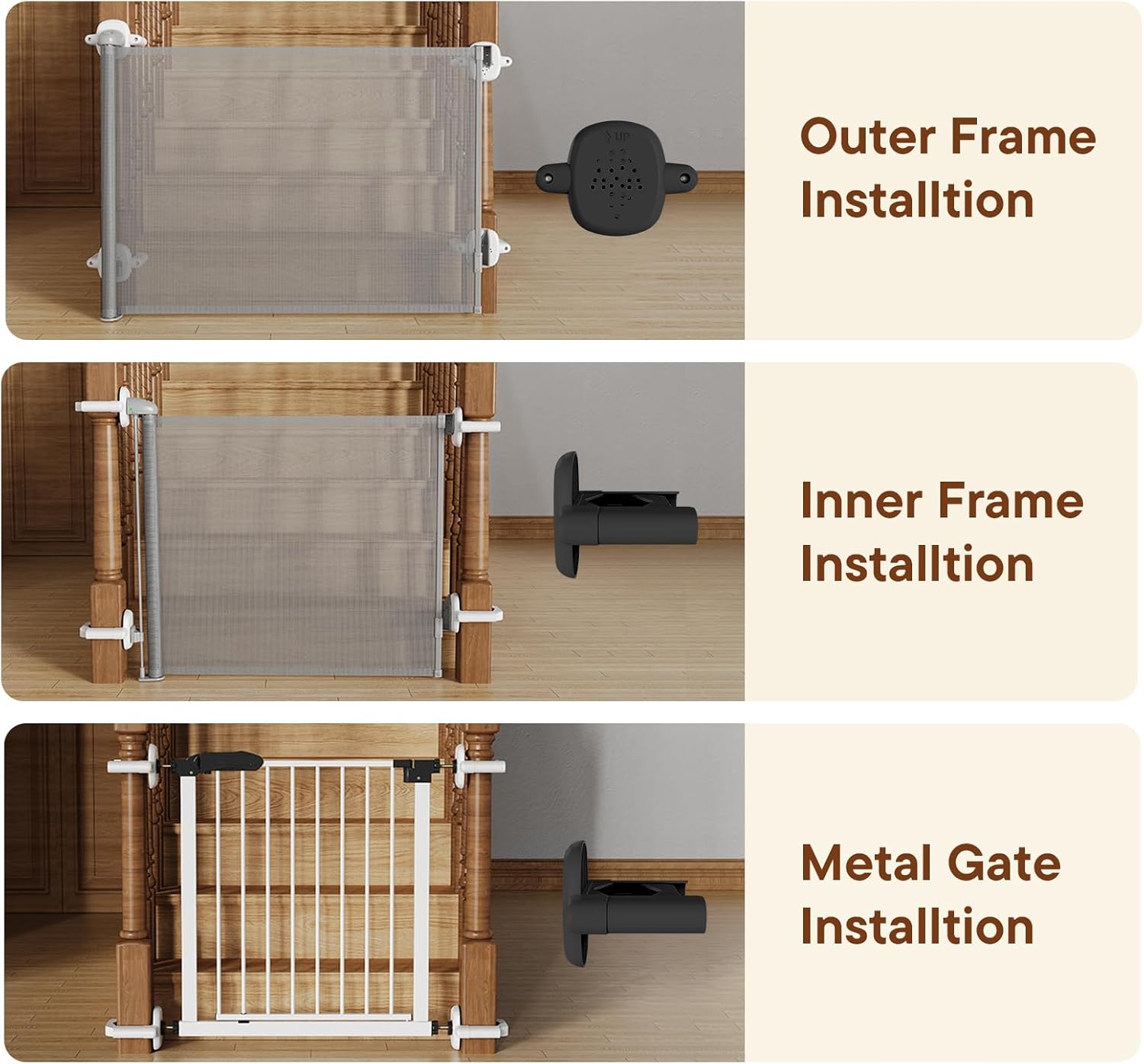 No-Drill Baby Gate Banister Adapter, 2-Pack Stairway Mounting Kit for Mesh, Metal & Retractable Gates, Fits 1 1/2"–3 1/3" Round or Square Posts for Stairway, Patio, and Doorway, Matte Black