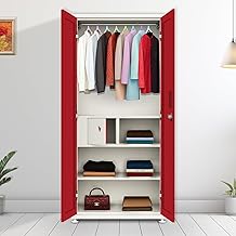 GOMTI-2 Model Premium 2-Door Wardrobe for Home Use| 10-Year Guarantee on Paint and Lock | Powder Coated/Metallic Finish | 36" Width | 2-Way Locker | 8 Pin Hangers | 8 Hanging Hooks