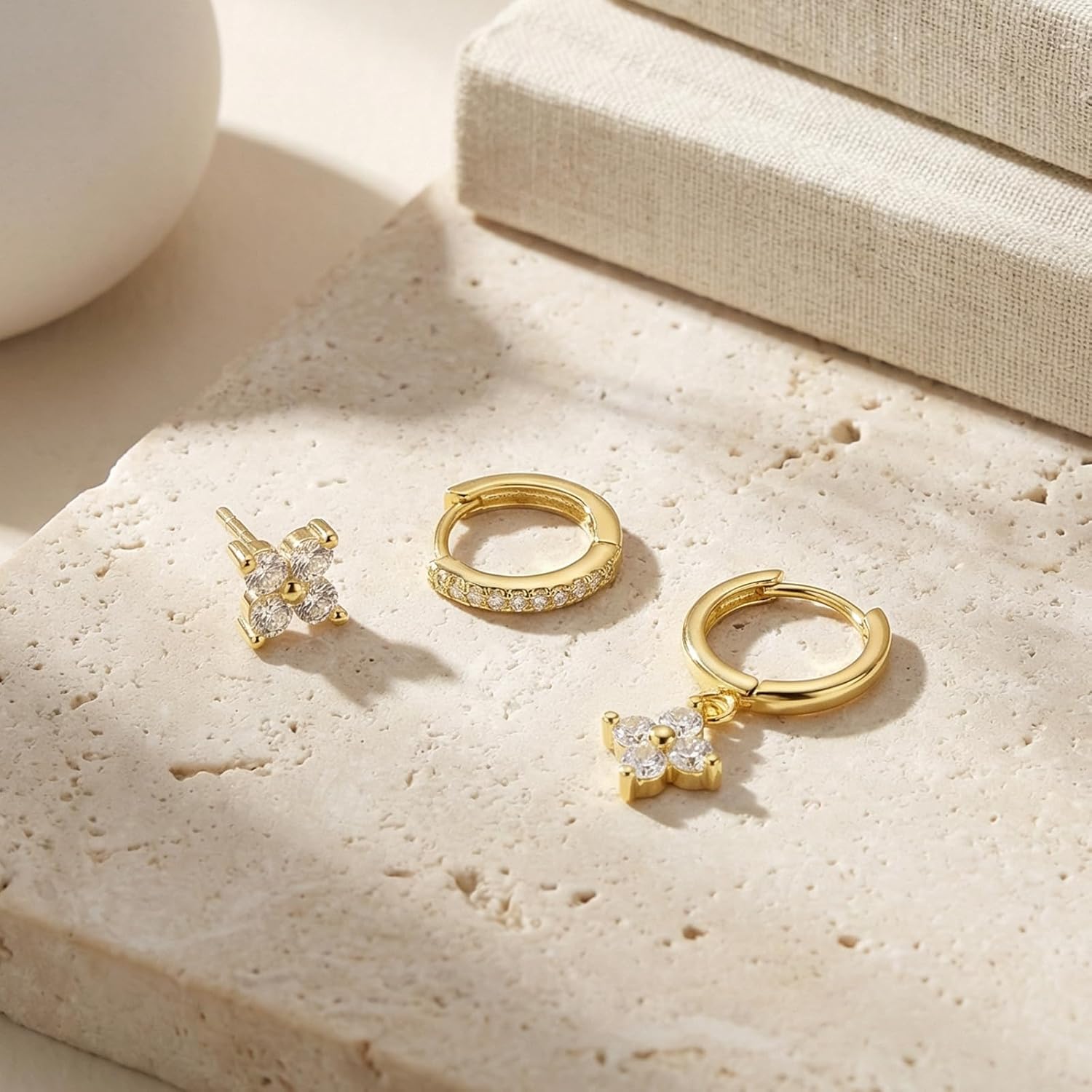 Gold Hoop Earrings Set for Women 3 Pairs Dainty Stud Dangle Huggie Cartilage Trendy Multiple Piercing Fashion Jewelry Gifts - Image 5