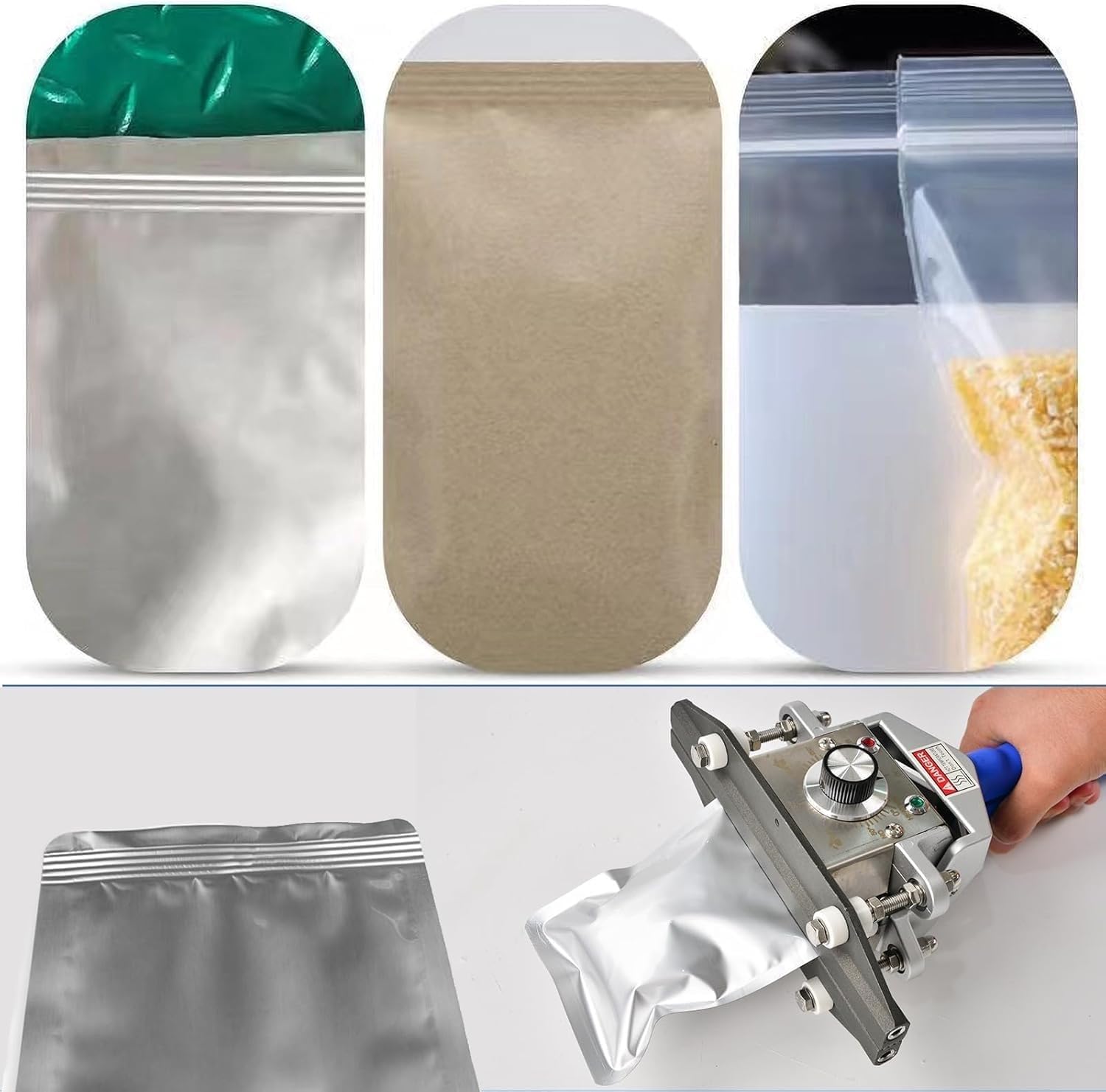 Sellador térmico de mano para bolsas de plástico, temperatura ajustable, acero inoxidable, sellos de bolsas de aluminio de Mylar, 200-600 mm