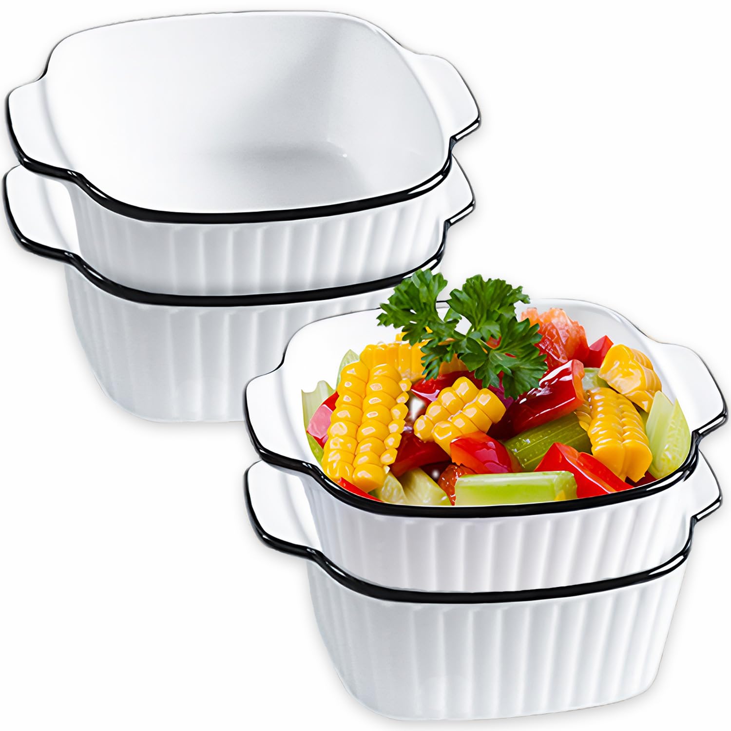 Exquilnova 13.5OZ Ceramic Oven Dishes set of 4,5.7 Inches Rectanglar Lasagne Dish,Small Baking Dish with Handles,Pie Dishes for Air Fryer,Oven,Microwave,Refrigerator(Vertical Stripes)