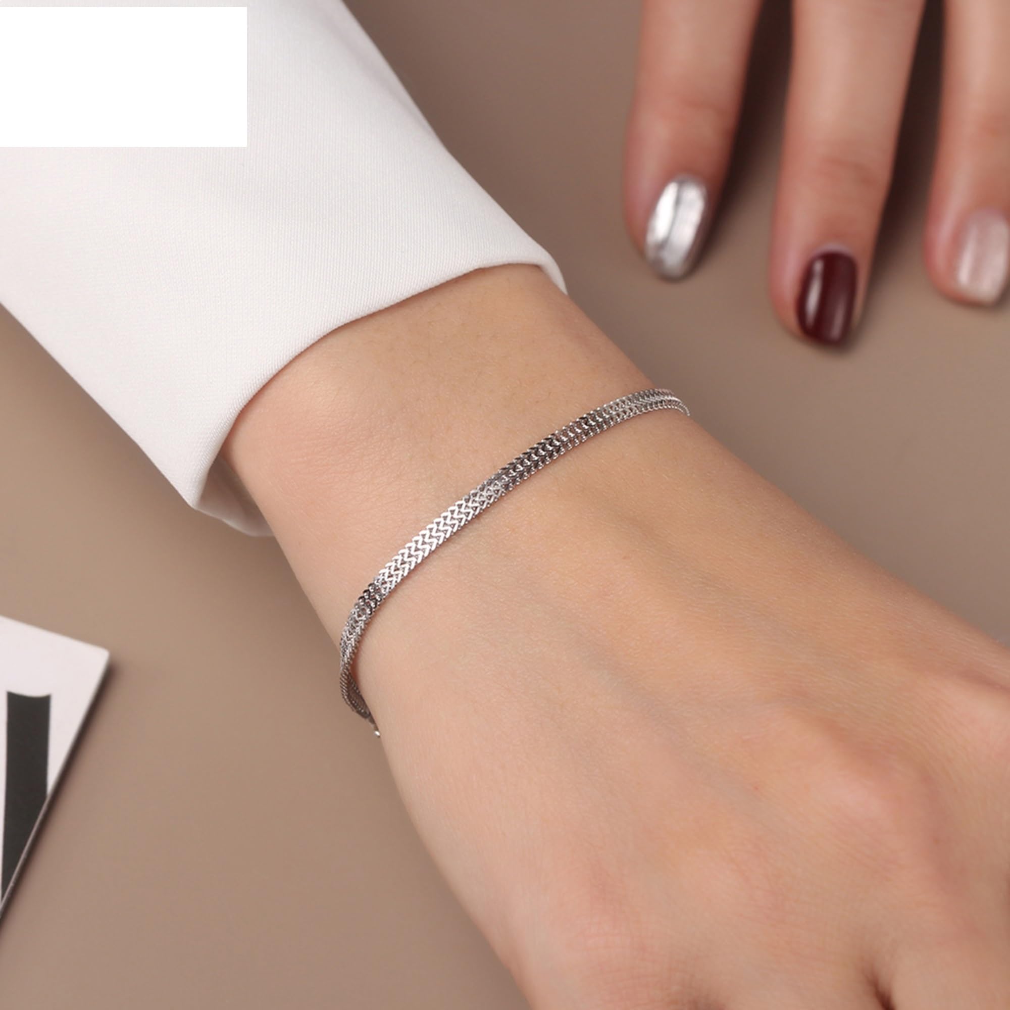 Genérico pulsera de plata mujer Pulsera de malla plana personalizada 2,8 mm con baño rodio en plata, varios tamaños a elegir