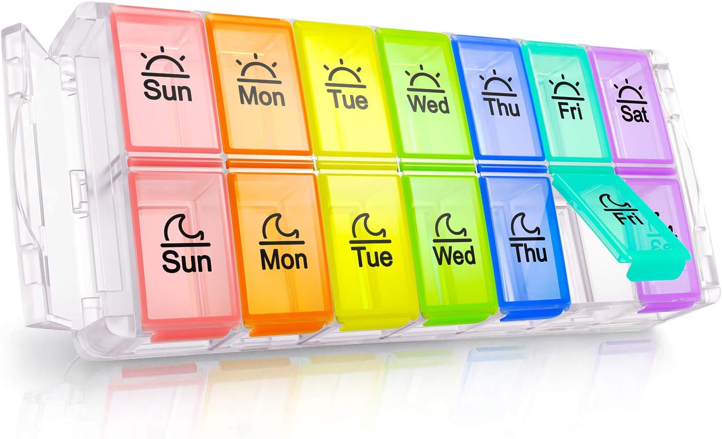 AUVON Quick-Refill Weekly Pill Organizer (Twice a Day), Refill 7 Day Pill Box Case Much Easier and Faster, AM PM Medicine Box for Fish Oil, Capsules, Vitamins-Transparent Version (Patent Registered)