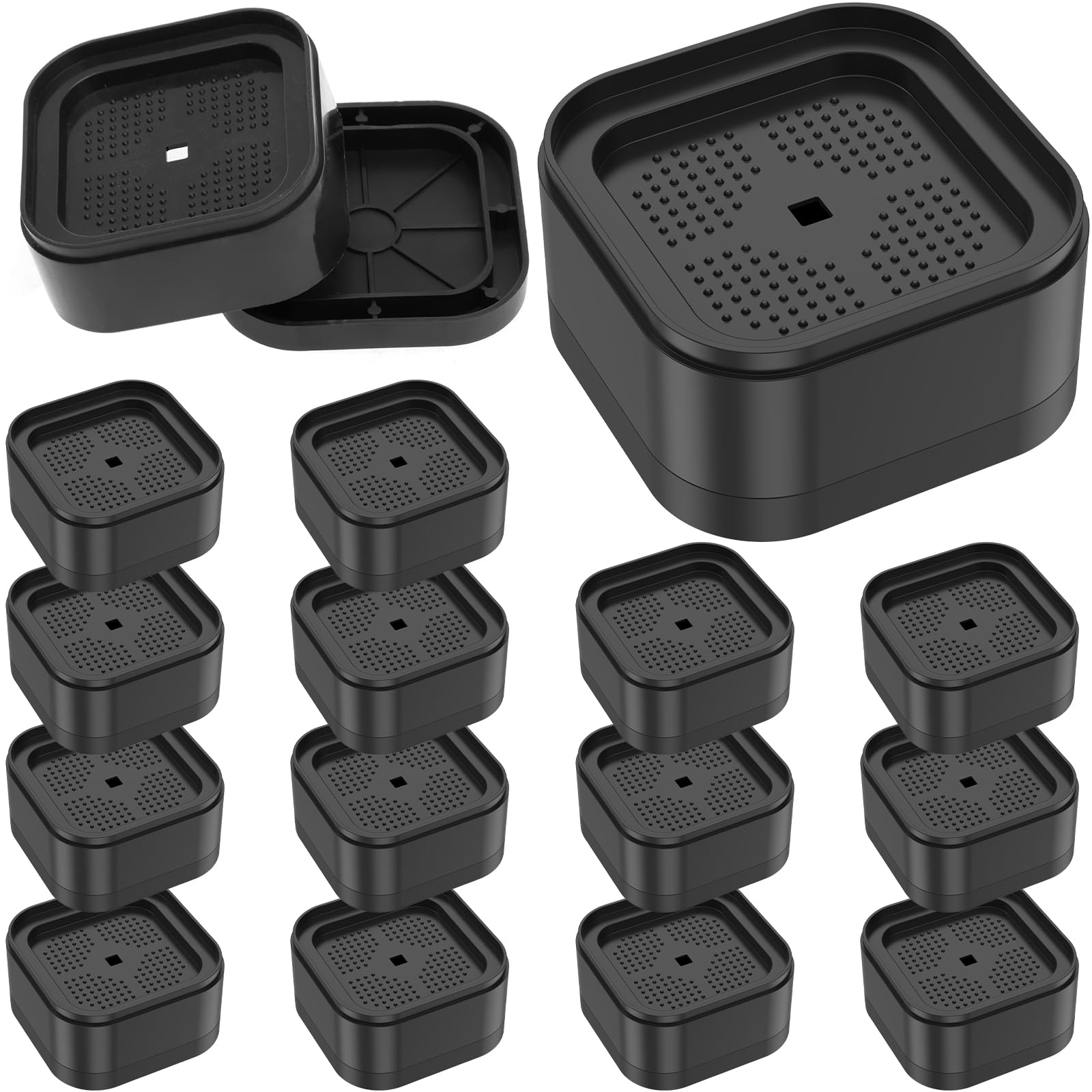 Alongen 16pcs Bed Risers 1.38 inch,Stackable Furniture Risers with Nonslip Bottom Adjustable Table Risers Versatile Bed Raising Blocks for Table Desk Couch Chair Sofa Cabinet Bed Legs Black
