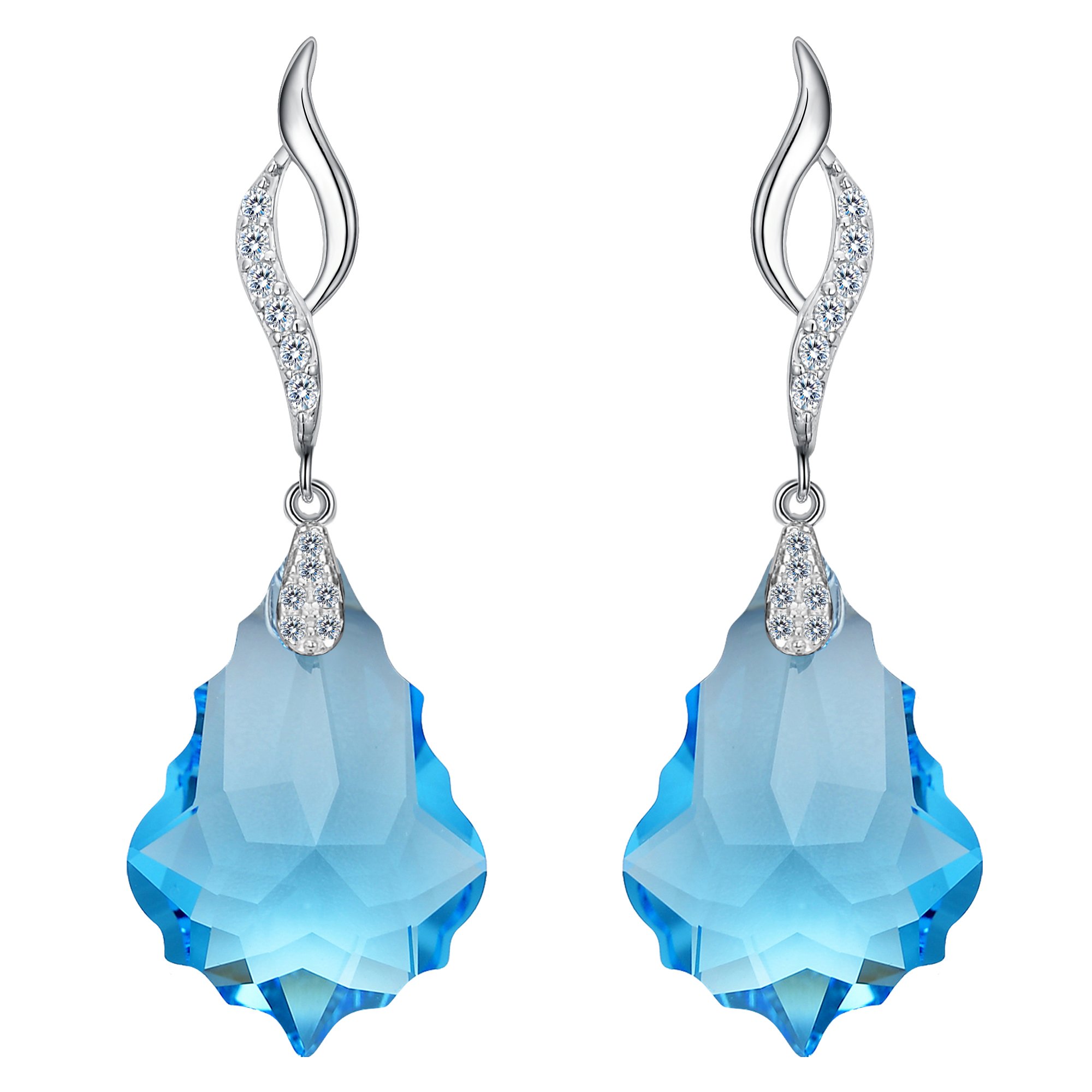 EleQueen 925 Sterling Silver CZ Baroque Drop Leaf Dangle Earrings Made with Austrian Crystal for Women, Valentine's Day/Mother's Day/Christmas Jewelry