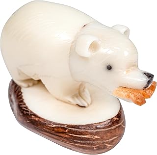 Tagua Nut Carving: Bear with Fish - Buy now