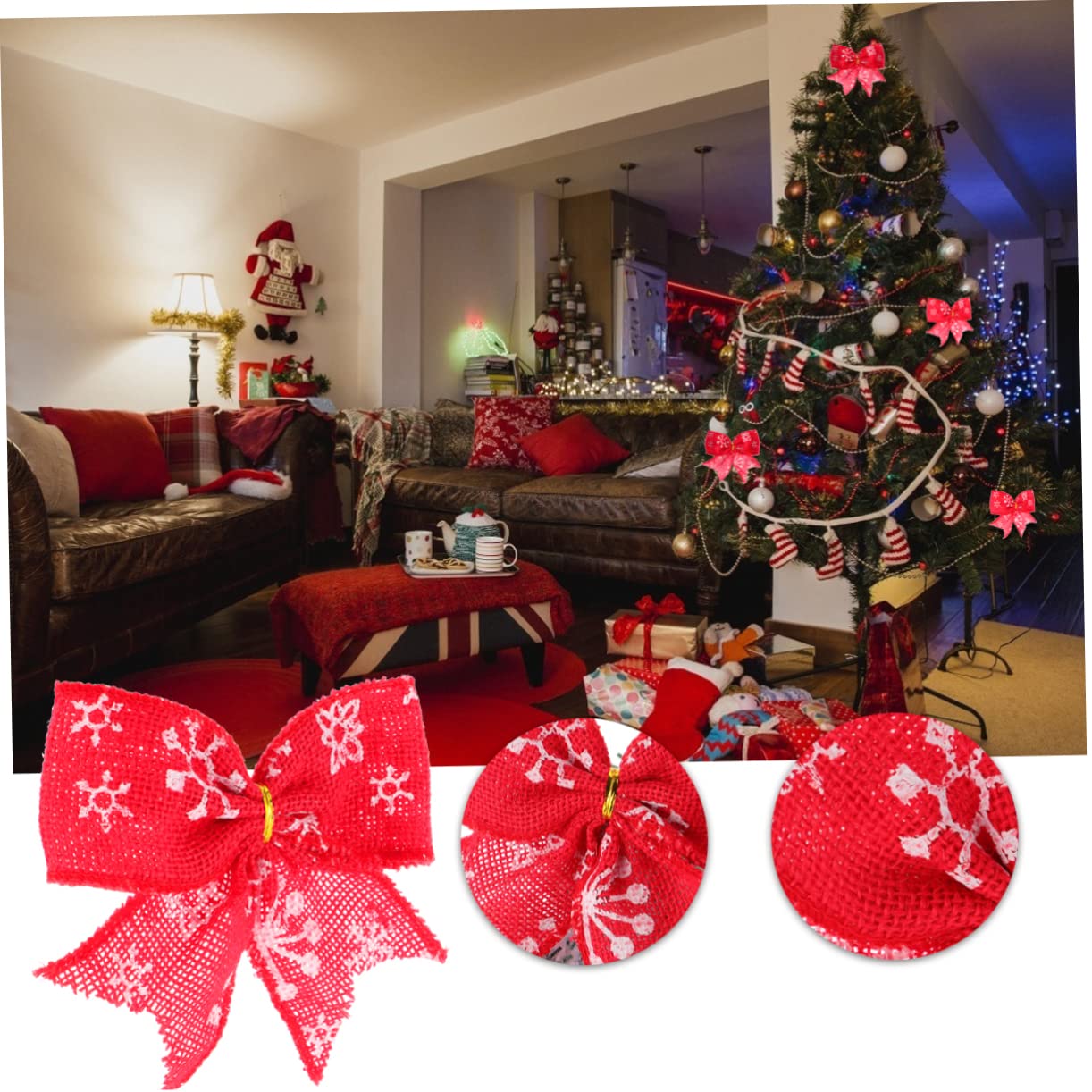 NUOBESTY 24piezas Lazos De Arpillera Diseño De para Decoración Navideña Adornos para Árbol De Navidad Suministros De Fiesta y Decoración Festiva