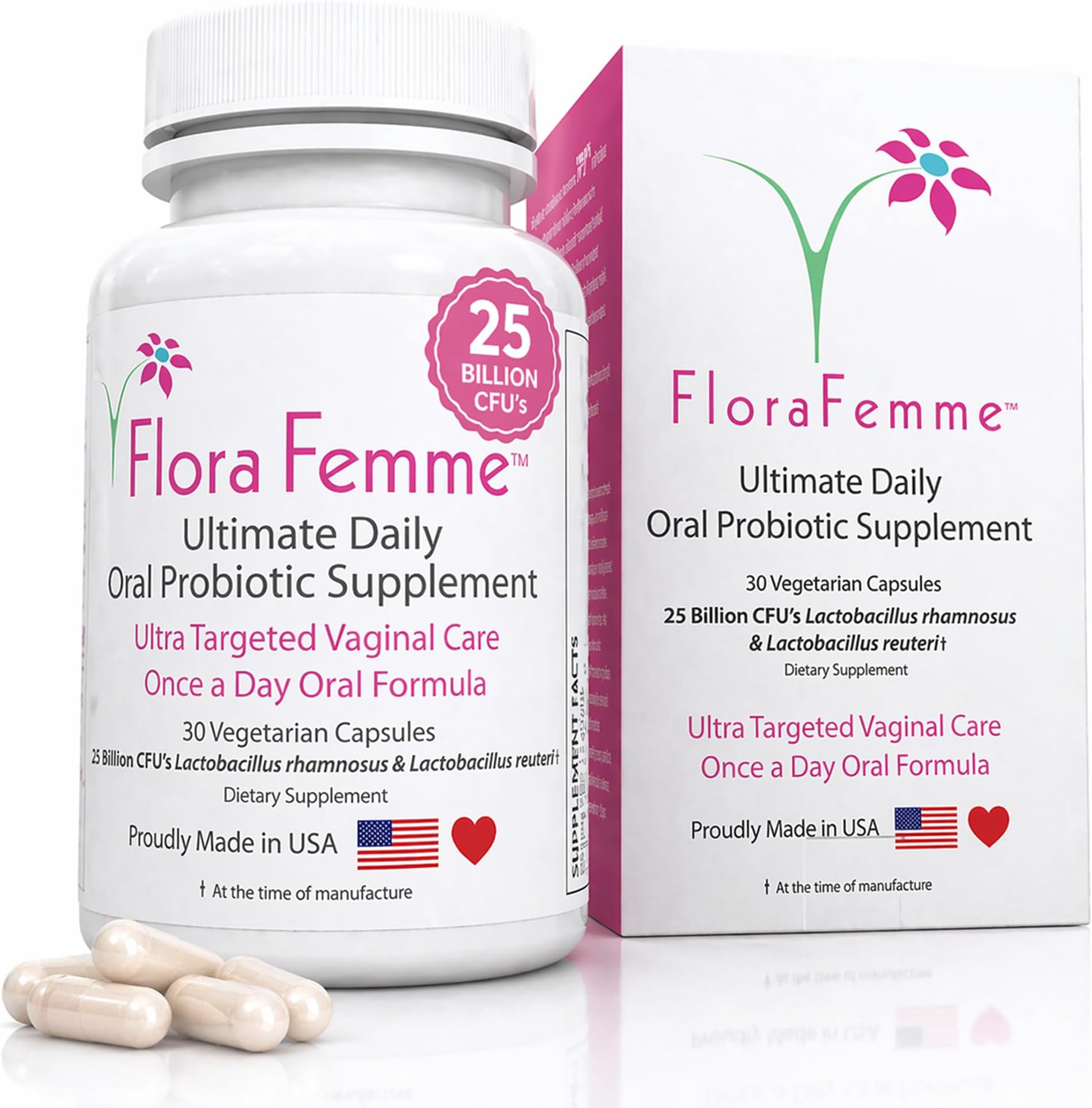 Vaginal Probiotic Oral Capsules for Women, pH Balance, 30 Caps | Lactobacillus Reuteri & Rhamnosus | Vaginal Microbiome Health | 25 Billion CFU | No Applicators | Non-GMO, Vegan-USA