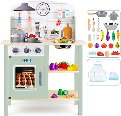Juego de cocina de madera para niños pequeños de 1 a 3 años, juego de cocina de juguete de simulación, juguetes de cocina con accesorio de juguete