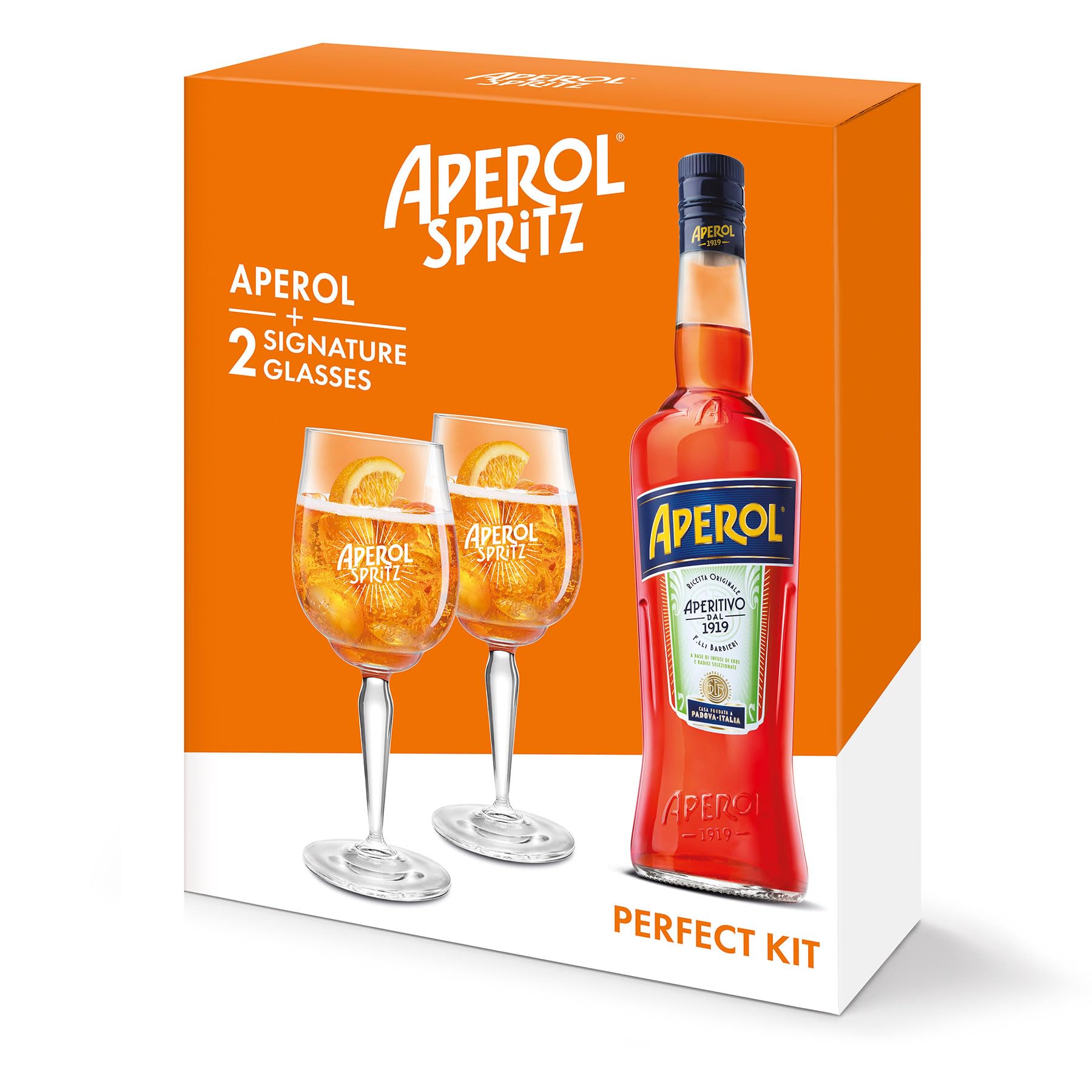 Aperol Aperitivo Geschenkset - 1 x 0,7 l - Aperol im Set mit 2 Gläsern für Spritz - 11% Vol. Alkohol - das Original