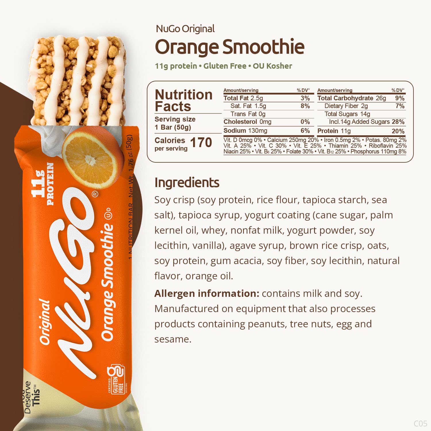 NuGo All-Natural Nutrition Bar, Orange Smoothie, 1.76-Ounce Bars (Pack of 15)